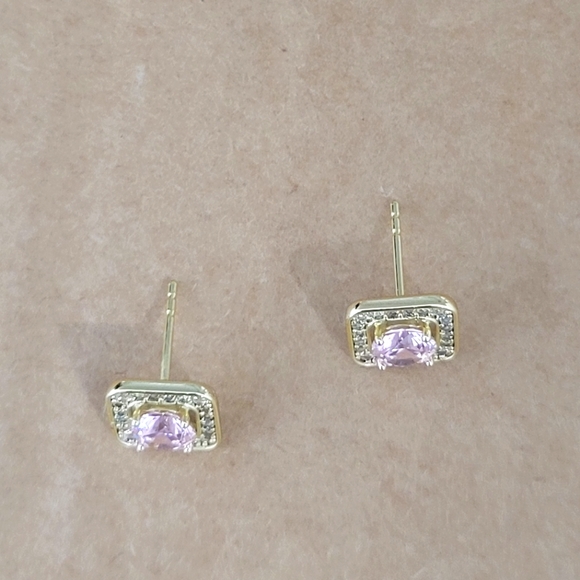 Square Earrings with White Stones - Picture 3 of 4